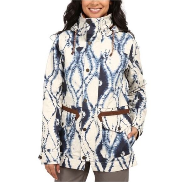 BURTON Dryride Women's Fremont Snowboard Ski Jacket Size L Indigo Batik Ikat - Picture 1 of 12